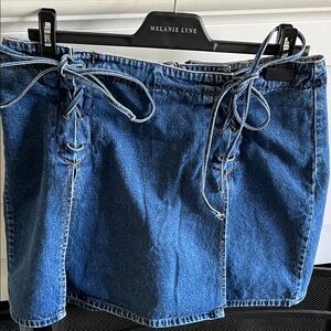 Northcrest Blue Denim Lace-Up Fly Skirt With Jean Short, 100% Cotton, size 14